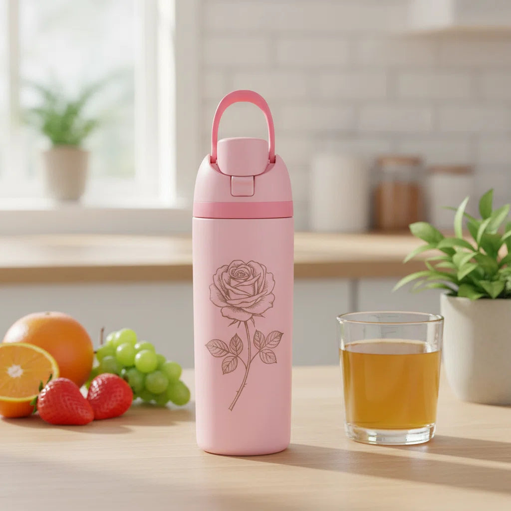 24oz Laser Engraved Insulated Water Bottle — Rose , Gift for Her