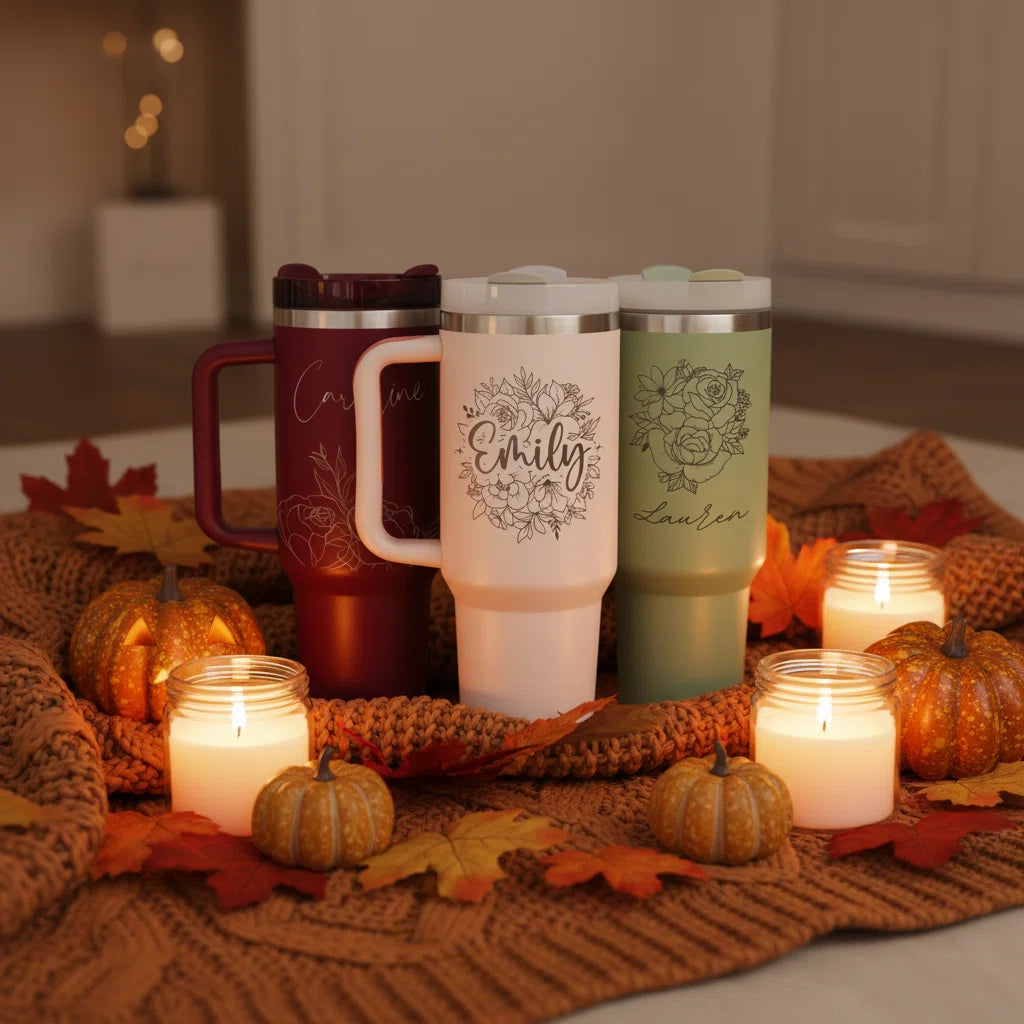 Personalized 40oz Insulated Tumbler | Laser Engraved | Handle & Straw Included