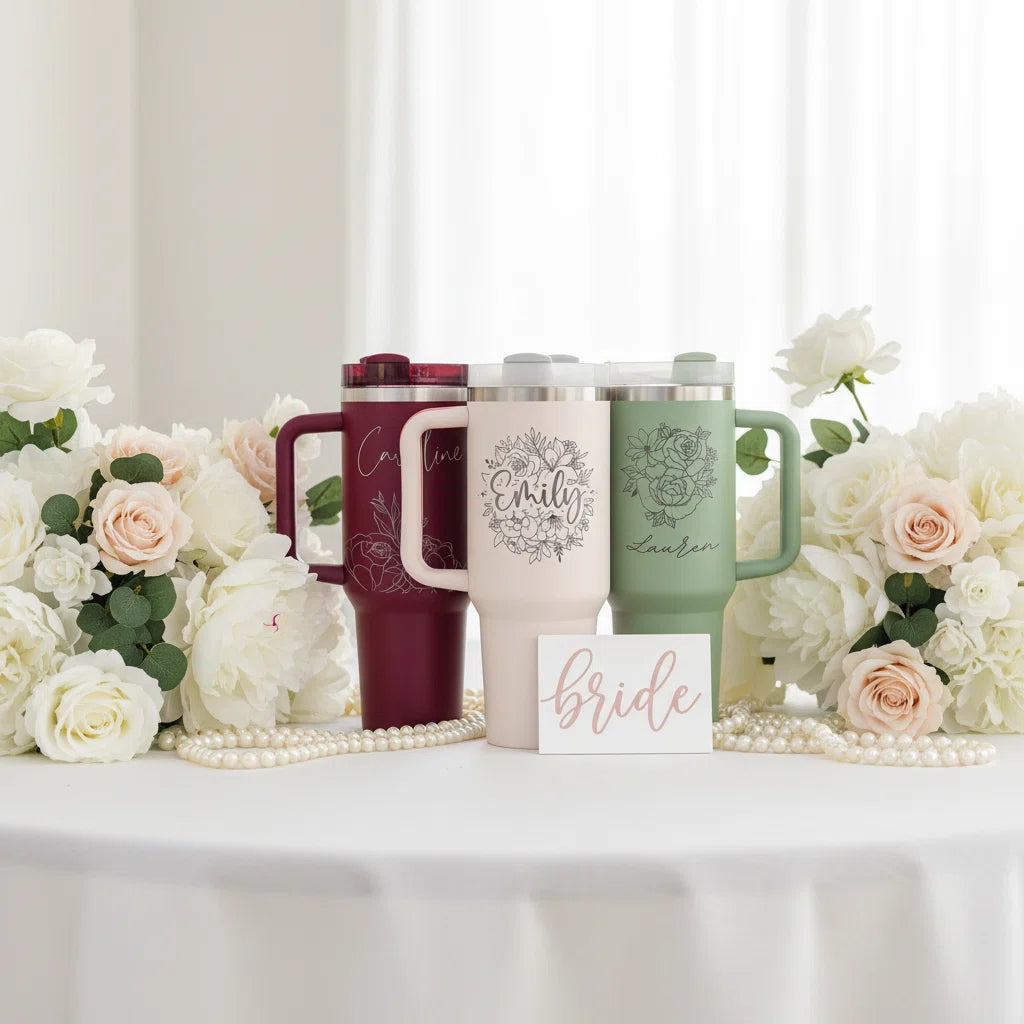 Personalized 40oz Insulated Tumbler | Laser Engraved | Handle & Straw Included