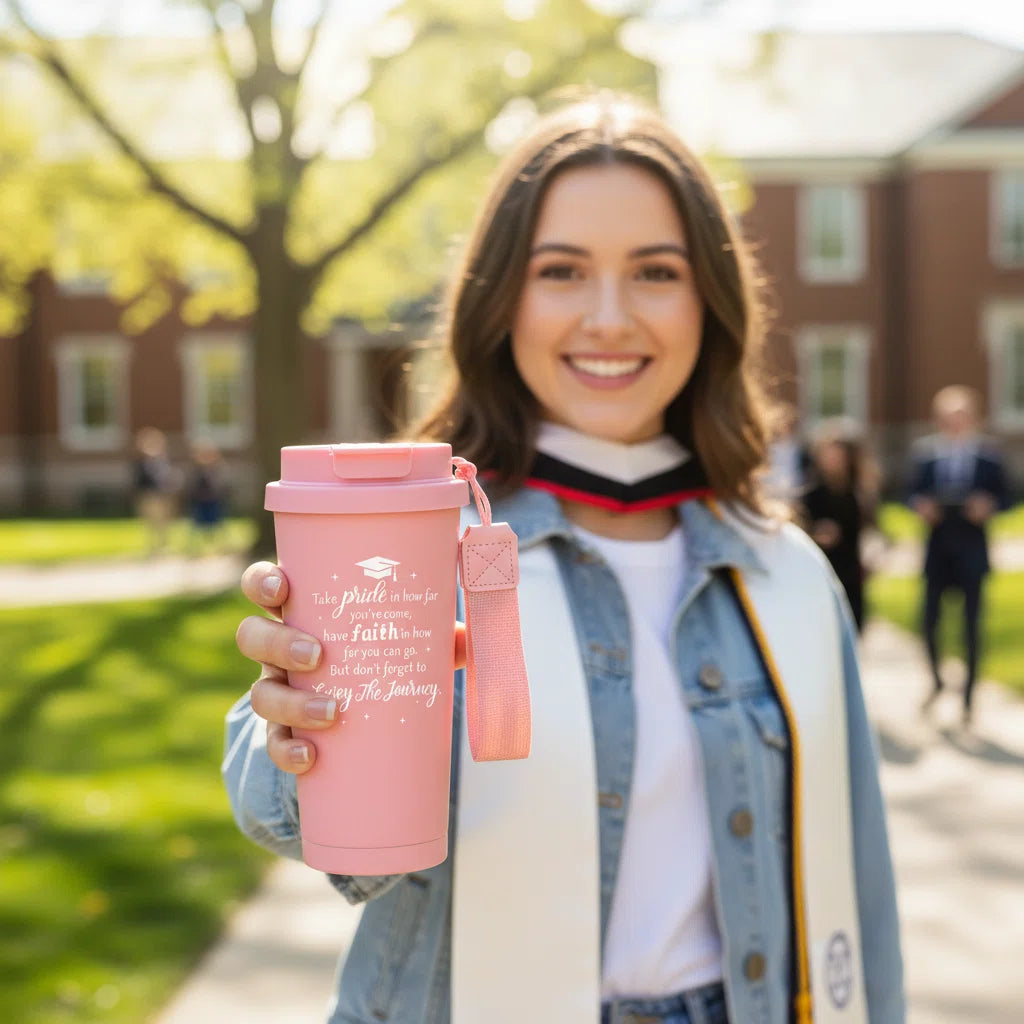 Graduation Gift for Her — 500ml Laser Engraved Tumbler with Wrist Strap | Class of 2026