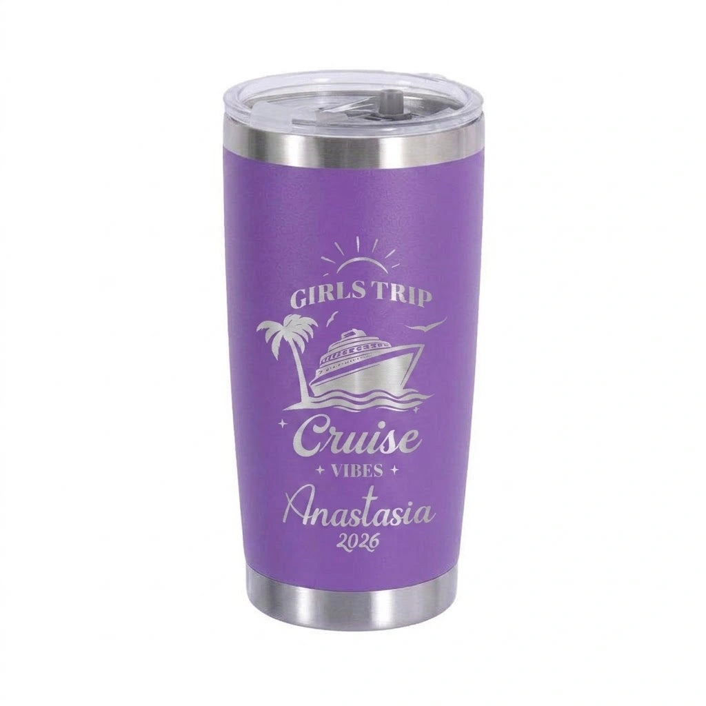 Girls Trip Cruise Vibes Tumbler  | Personalized 20oz Laser Engraved | Custom Name & Year