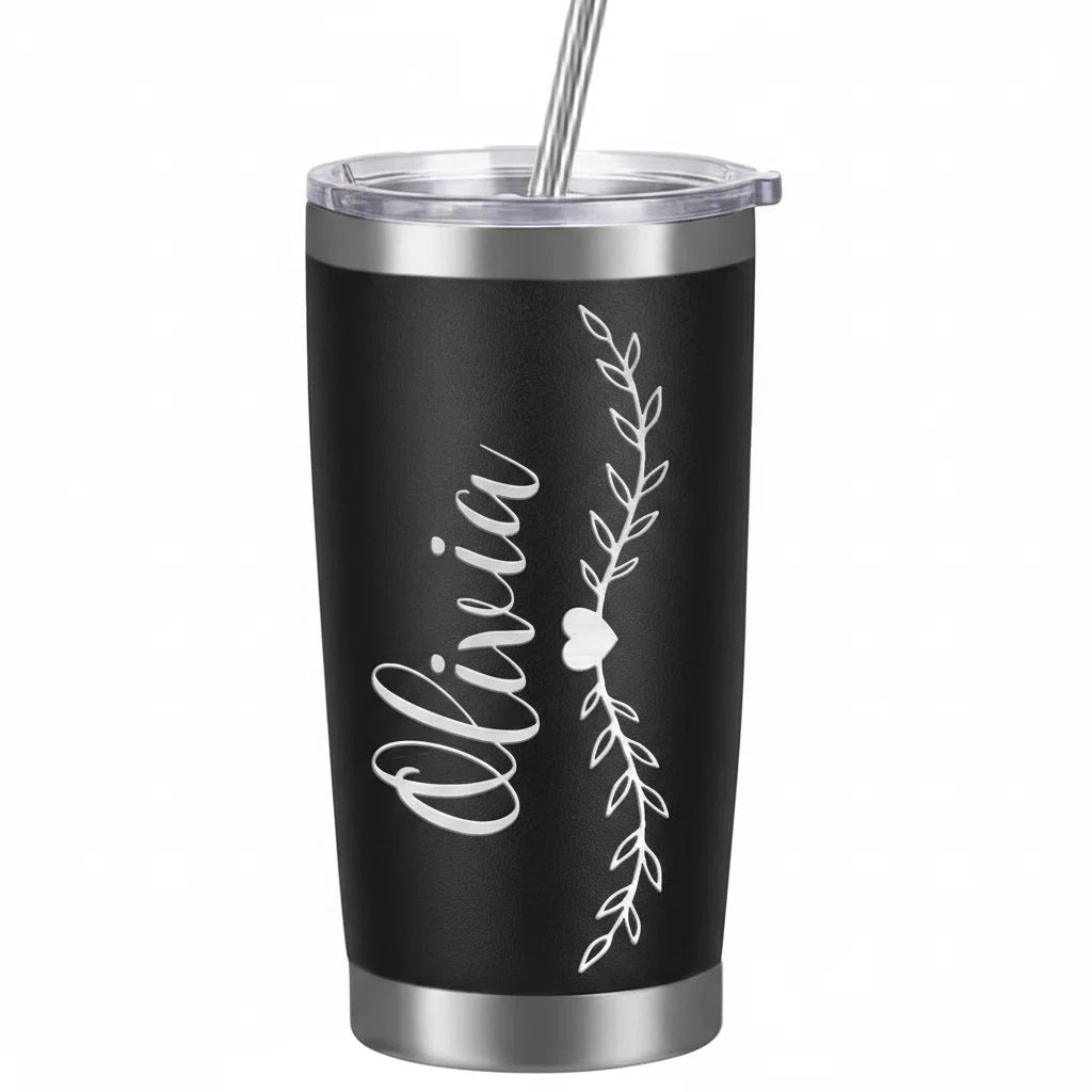 Personalized Tumbler with Lid & Straw – Custom Name Engraved 20oz Insulated Travel Mug