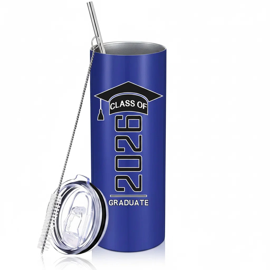 Class of 2026 Graduation Tumbler | 20oz Insulated Travel Mug with Straw, Lid & Brush