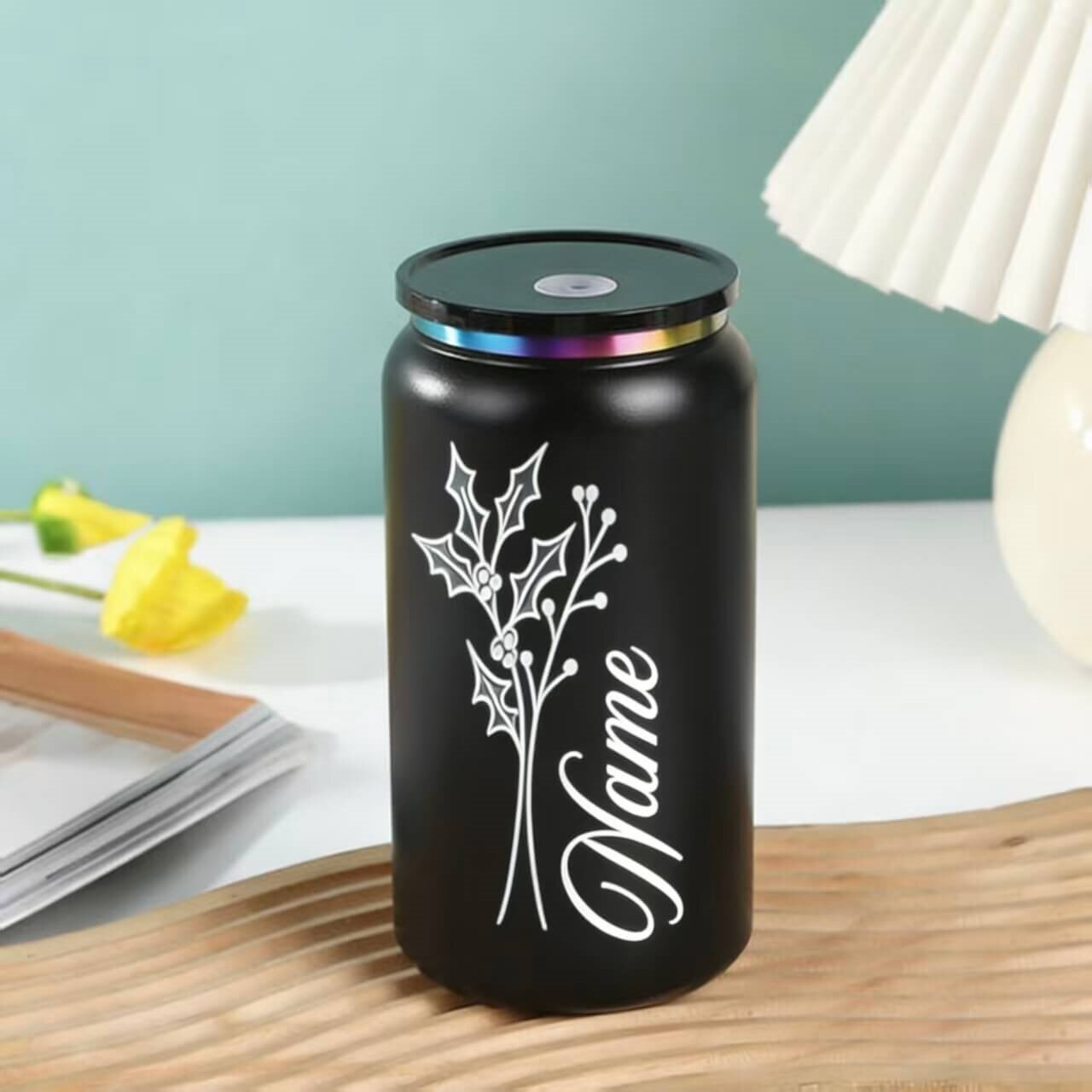 16oz Insulated Stainless Steel Tumbler - Custom Laser Engraving (Black)