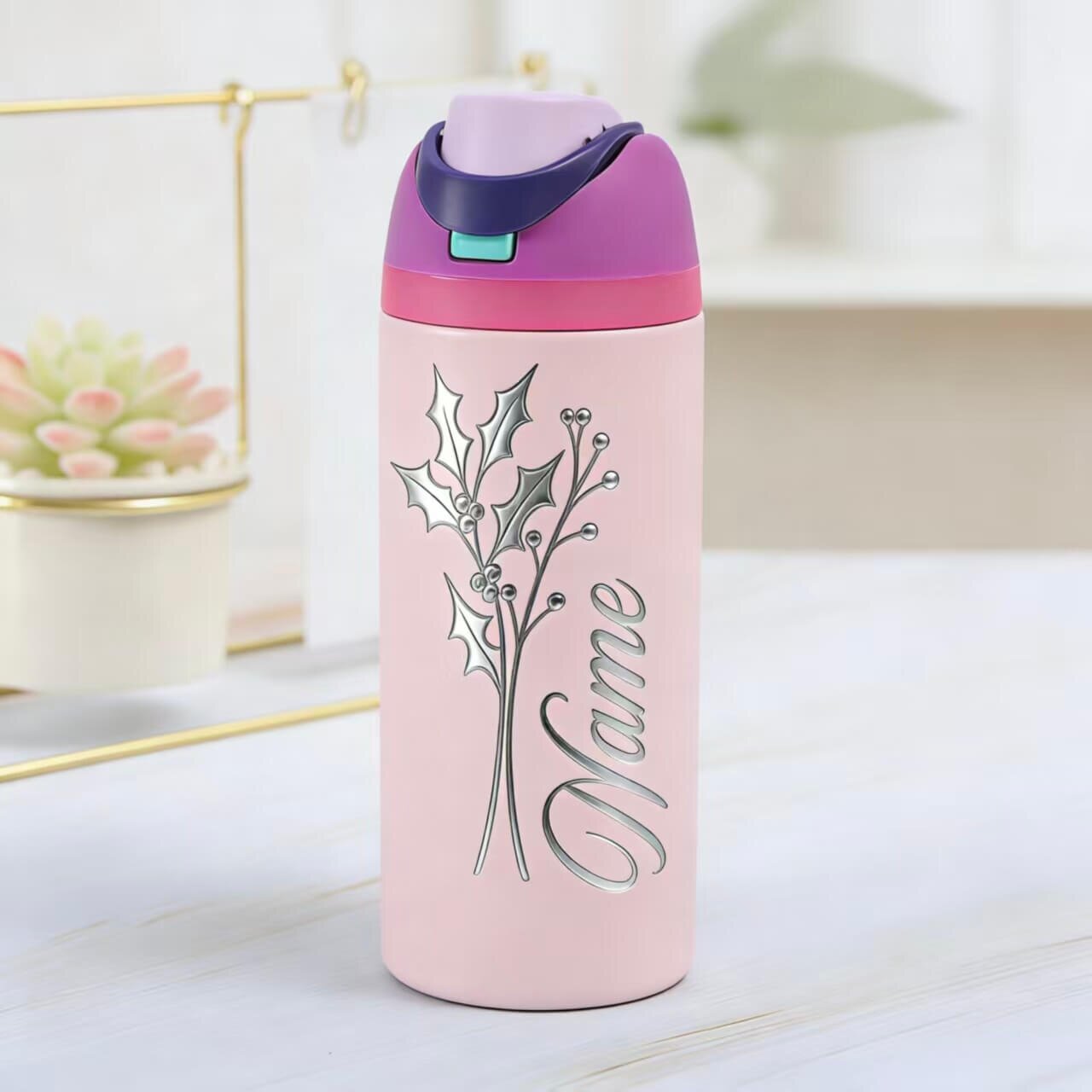 24oz Insulated Sports Water Bottle | Built-in Straw | Custom Laser Engraving