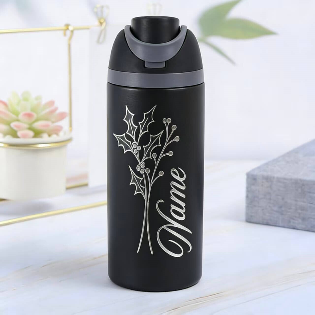 24oz Insulated Sports Water Bottle | Built-in Straw | Custom Laser Engraving