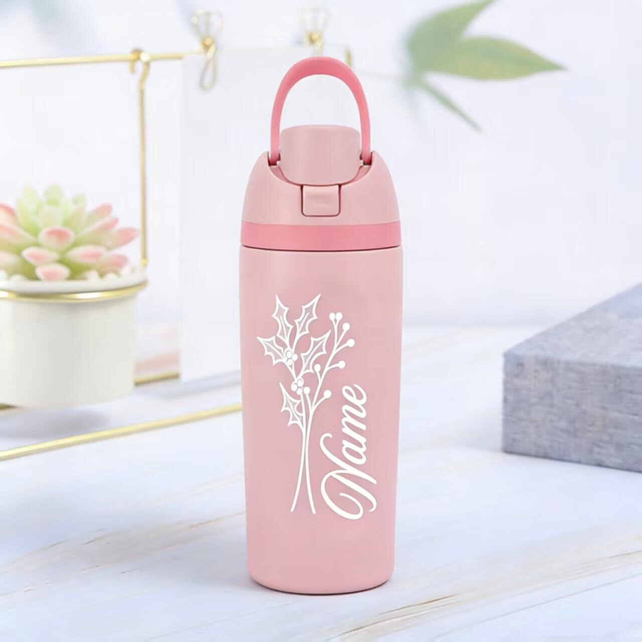 24oz Insulated Sports Water Bottle | Built-in Straw | Custom Laser Engraving