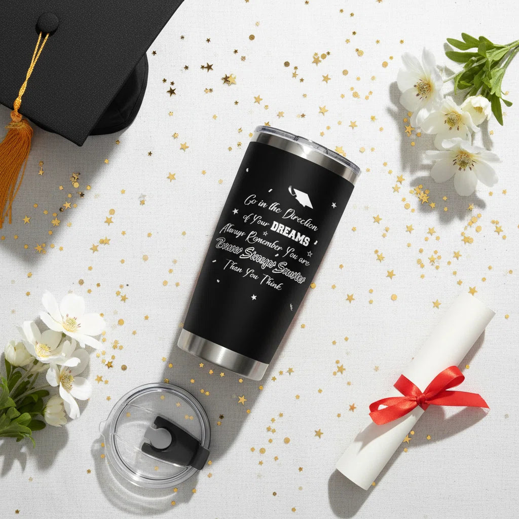 2026 Graduation Gift for Him Tumbler 20 oz Black Wine Tumbler Cup with Lid,Straw,Brush, Keychain and Card Set with Gift Box for High School College Male Graduates