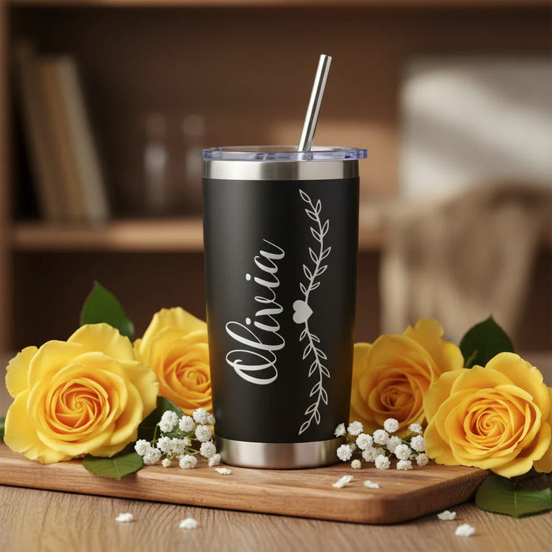 Personalized Tumbler with Lid & Straw – Custom Name Engraved 20oz Insulated Travel Mug