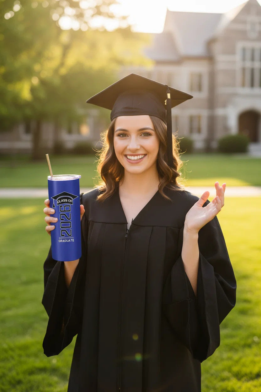 Class of 2026 Graduation Tumbler | 20oz Insulated Travel Mug with Straw, Lid & Brush