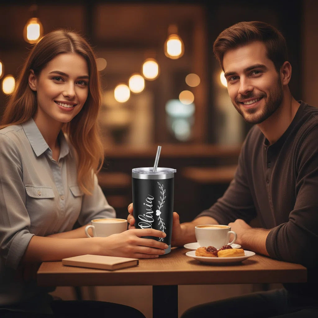 Personalized Tumbler with Lid & Straw – Custom Name Engraved 20oz Insulated Travel Mug