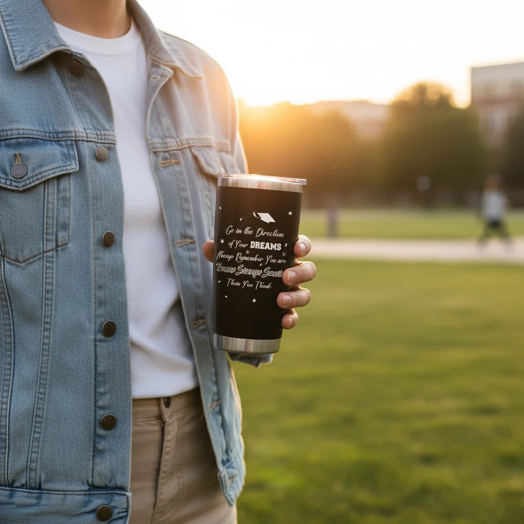 2026 Graduation Gift for Him Tumbler 20 oz Black Wine Tumbler Cup with Lid,Straw,Brush, Keychain and Card Set with Gift Box for High School College Male Graduates