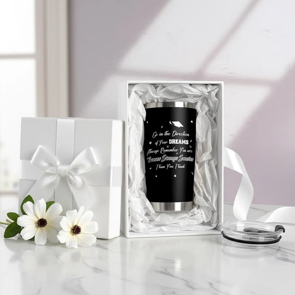 2026 Graduation Gift for Him Tumbler 20 oz Black Wine Tumbler Cup with Lid,Straw,Brush, Keychain and Card Set with Gift Box for High School College Male Graduates