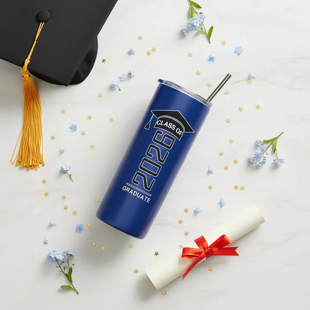Class of 2026 Graduation Tumbler | 20oz Insulated Travel Mug with Straw, Lid & Brush
