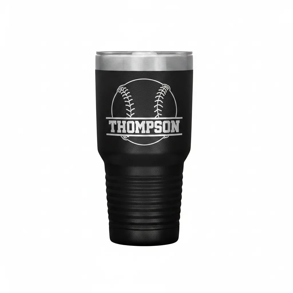 Personalized Baseball Tumbler with Name | 30oz Insulated Stainless Steel Baseball Travel Mug