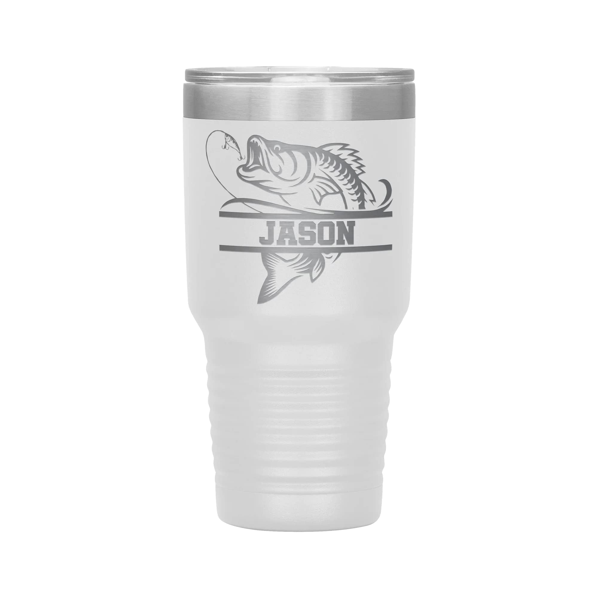 Bass Fishing Tumbler | Laser Engraved 30oz Insulated Stainless Steel Travel Mug | Fishing Gift