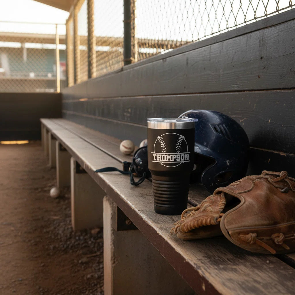 Personalized Baseball Tumbler with Name | 30oz Insulated Stainless Steel Baseball Travel Mug