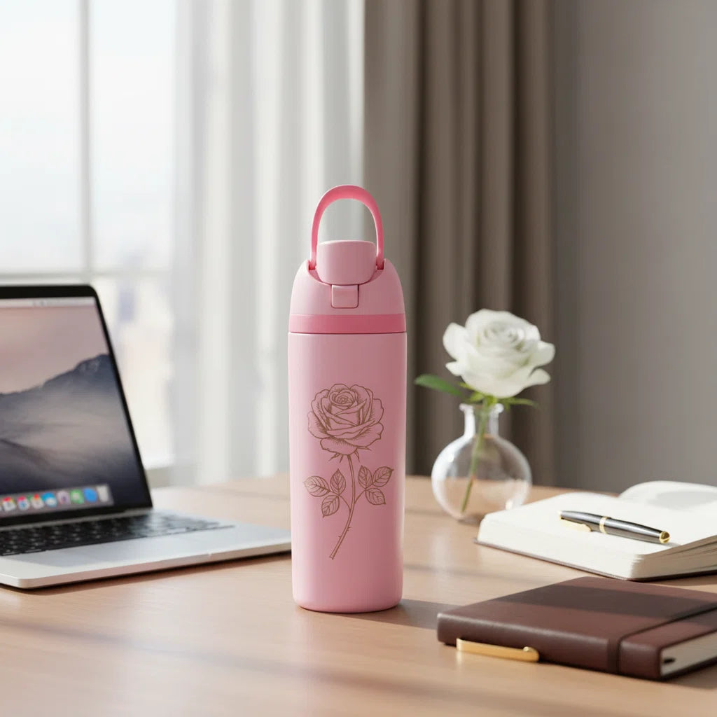 24oz Laser Engraved Insulated Water Bottle — Rose , Gift for Her