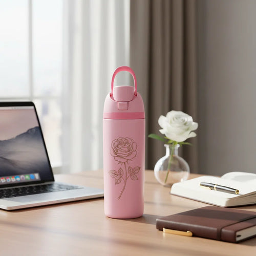 24oz Laser Engraved Insulated Water Bottle — Rose , Gift for Her