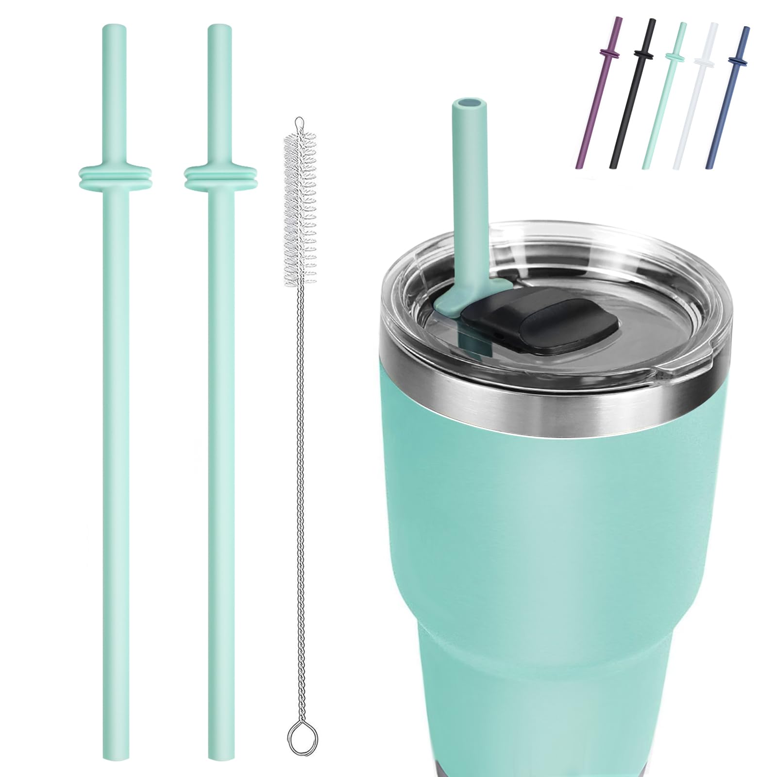 Silicone Straws for Rambler (2-Pack + Cleaning Brush) | Fits 20oz & 30oz Tumbler