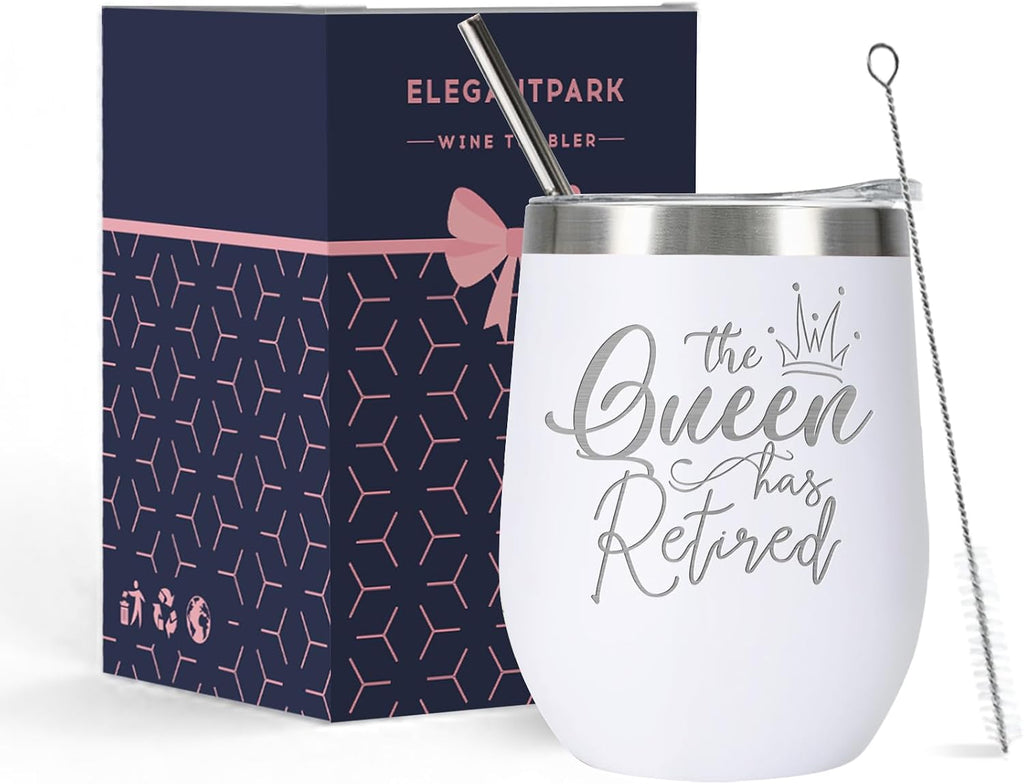 Retirement Gifts for Women | Funny Insulated Wine Tumbler 12oz with Lid & Straw | 2026 Farewell Gift