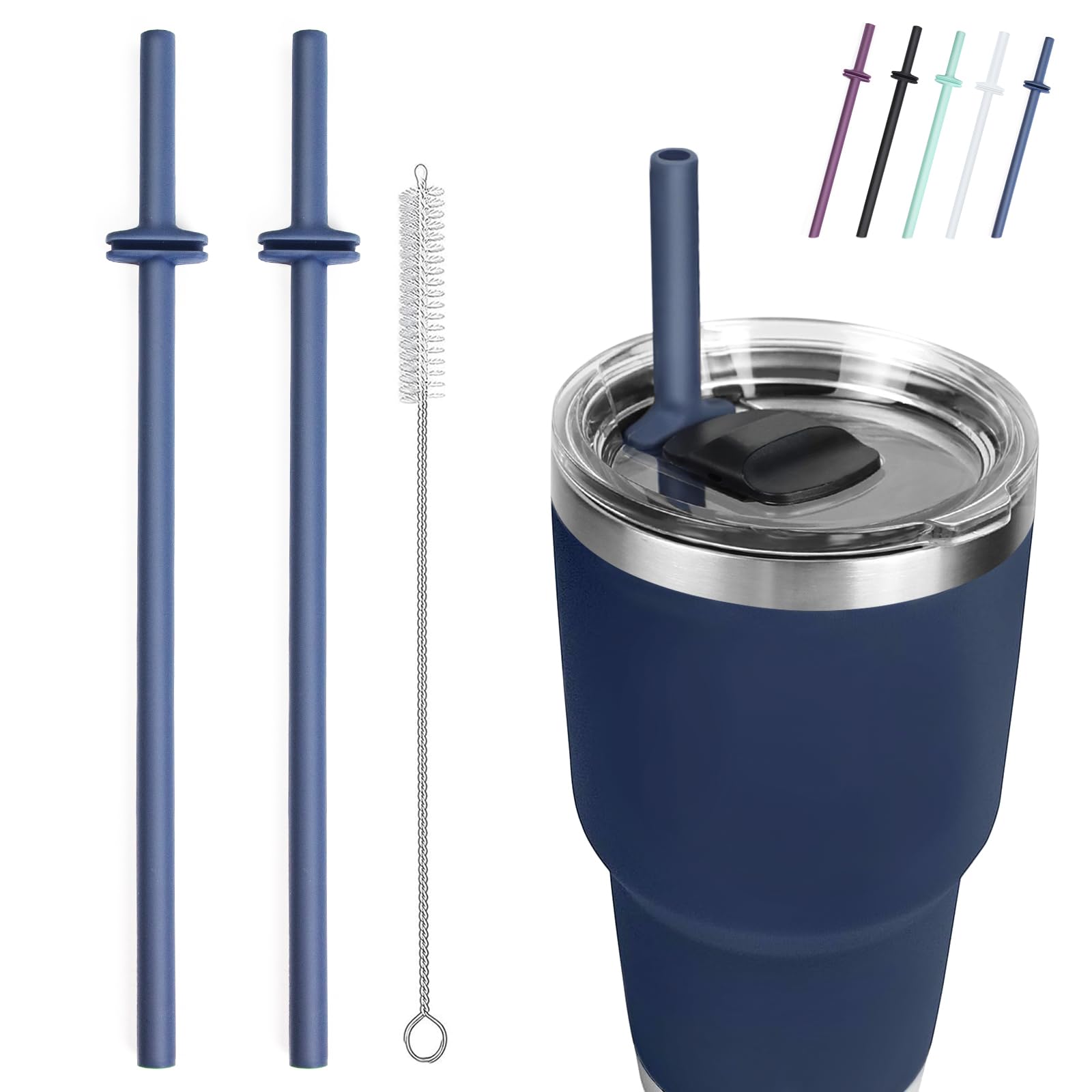 Silicone Straws for Rambler (2-Pack + Cleaning Brush) | Fits 20oz & 30oz Tumbler