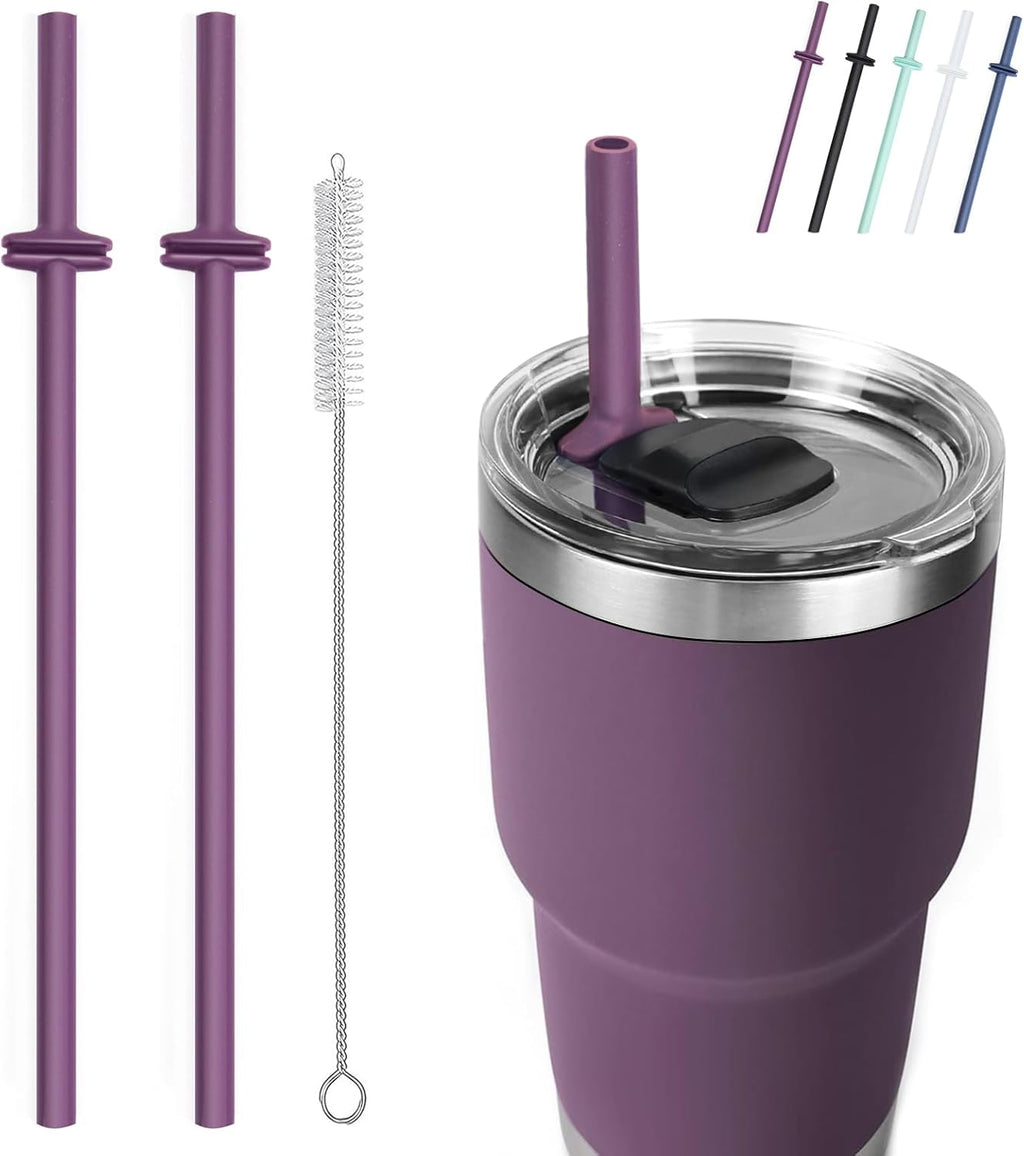 Silicone Straws for Rambler (2-Pack + Cleaning Brush) | Fits 20oz & 30oz Tumbler