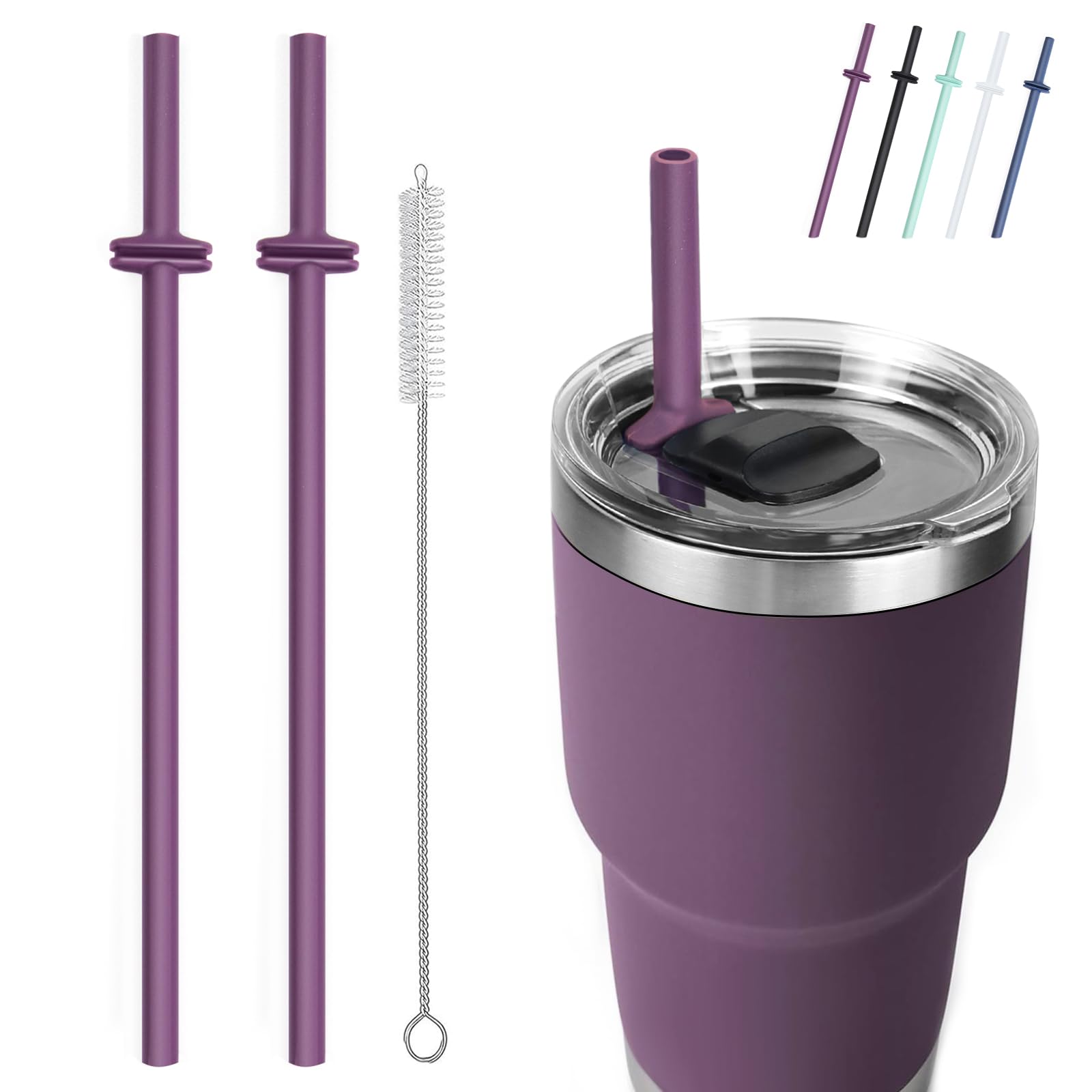 Silicone Straws for Rambler (2-Pack + Cleaning Brush) | Fits 20oz & 30oz Tumbler