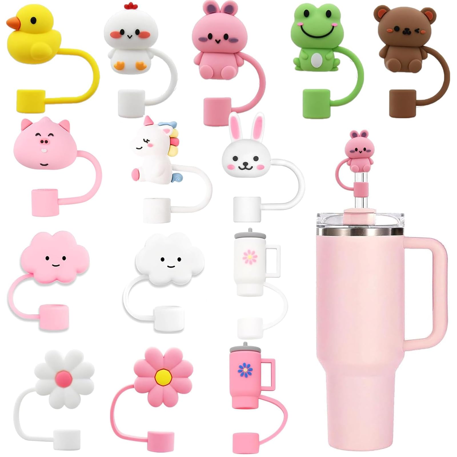 11-Piece Silicone Straw Covers for Stanley Cup 30 & 40 oz | Reusable 10mm Straw Toppers, Multi-Color Sets