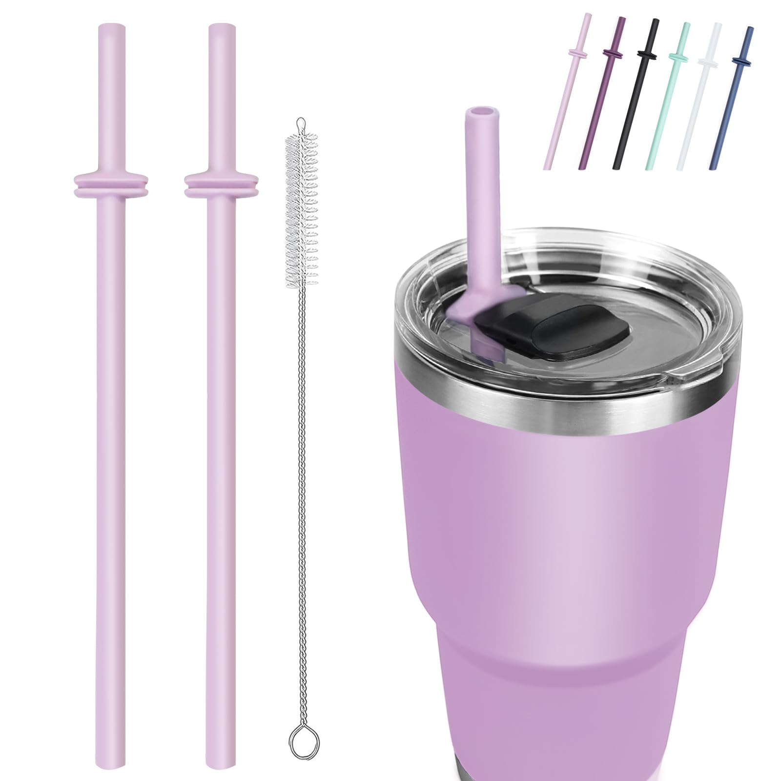 Silicone Straws for Rambler (2-Pack + Cleaning Brush) | Fits 20oz & 30oz Tumbler