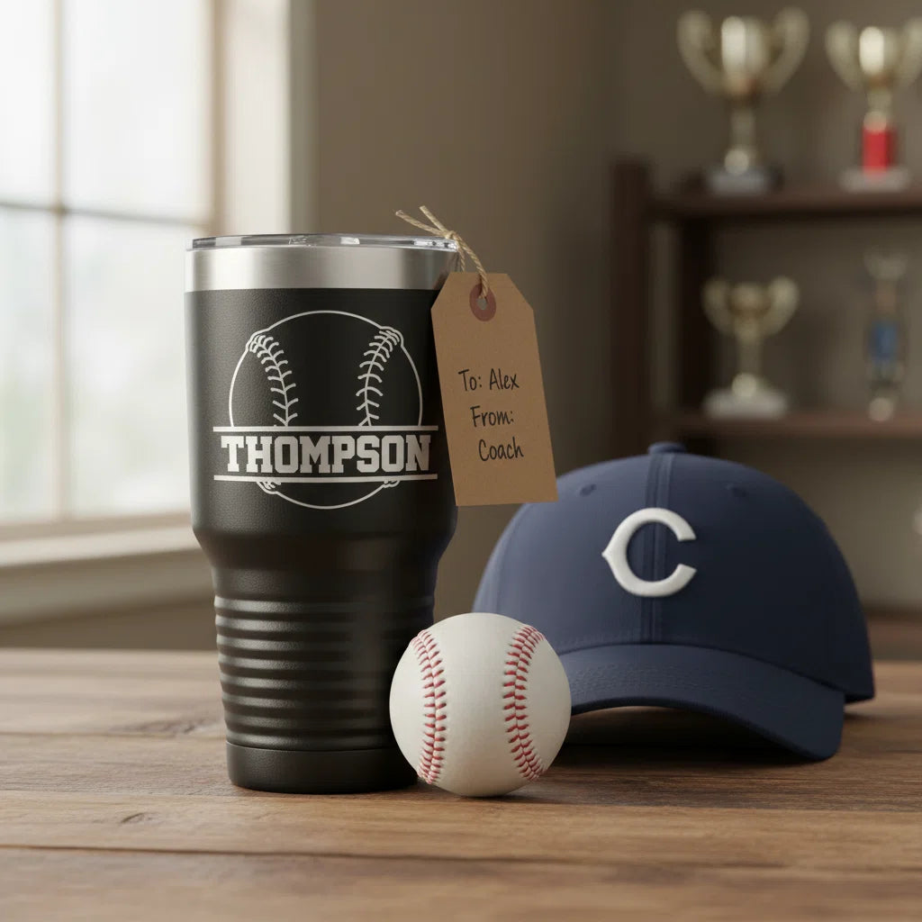 Personalized Baseball Tumbler with Name | 30oz Insulated Stainless Steel Baseball Travel Mug