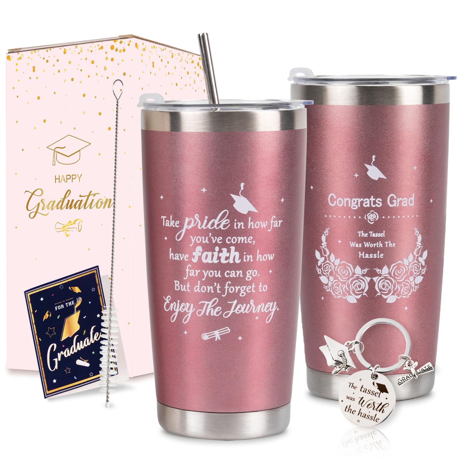 Graduation Gift Tumbler 2026 — 20oz Insulated Stainless Steel Tumbler with Lid, Straw & Gift Box