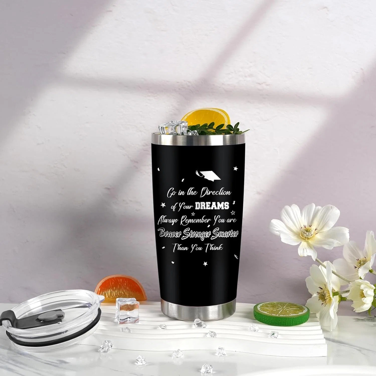 2026 Graduation Gift for Him Tumbler 20 oz Black Wine Tumbler Cup with Lid,Straw,Brush, Keychain and Card Set with Gift Box for High School College Male Graduates