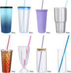 24-Pack Reusable Hard Plastic Straws | 10.5" Long | 12 Colors | BPA-Free with Cleaning Brushes