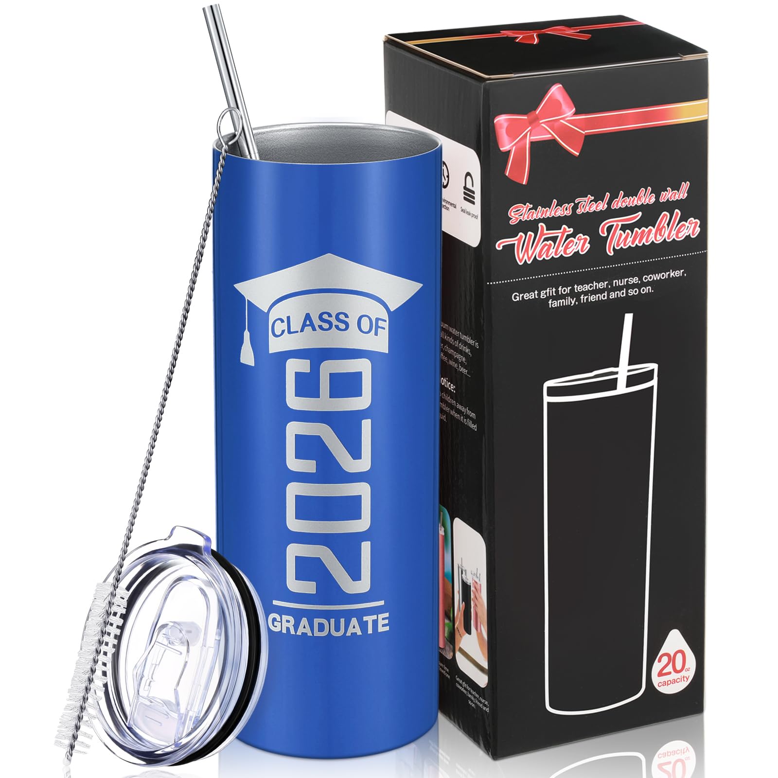 Class of 2026 Graduation Tumbler | 20oz Insulated Travel Mug with Straw, Lid & Brush