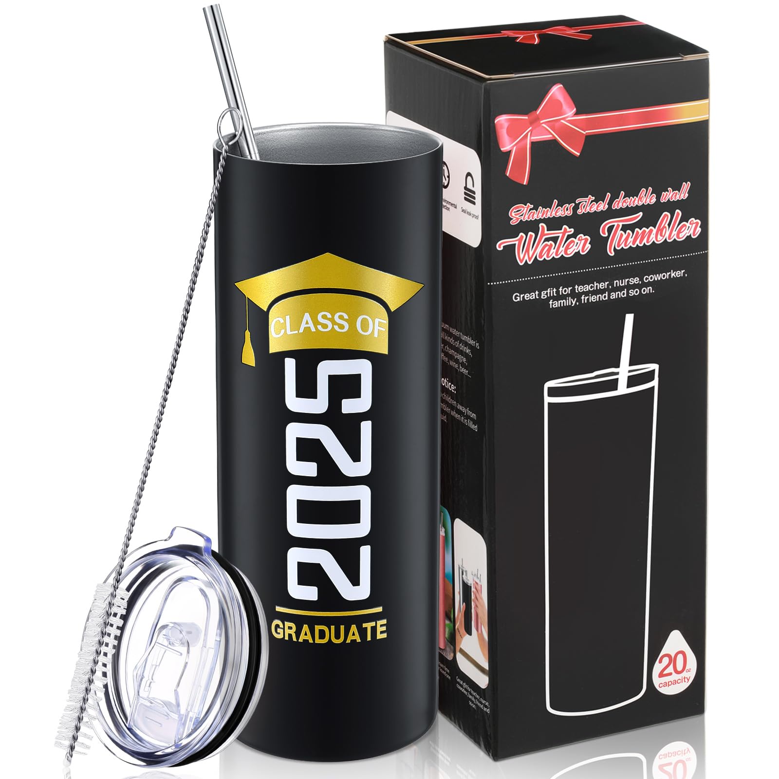 Class of 2026 Graduation Tumbler | 20oz Insulated Travel Mug with Straw, Lid & Brush