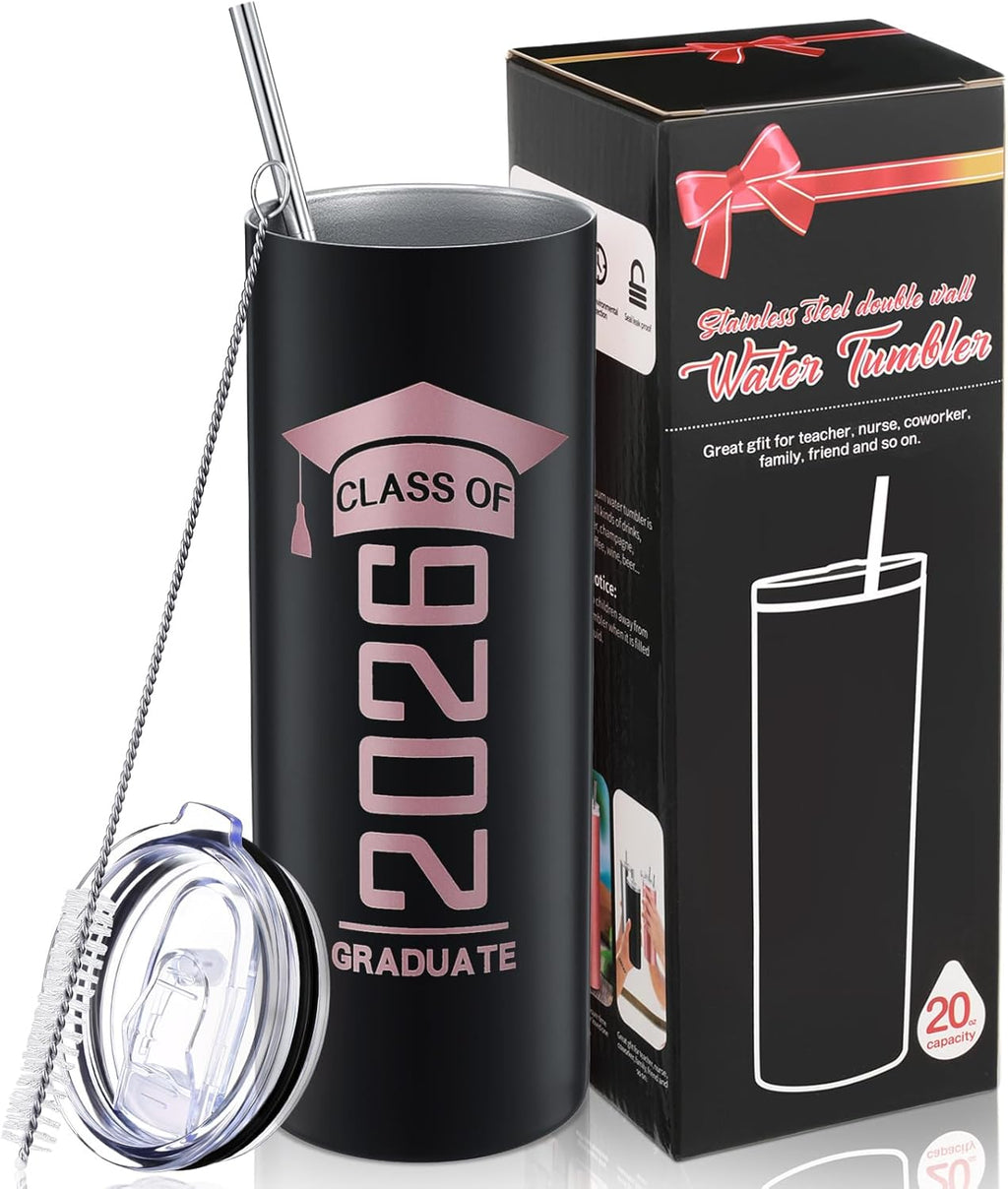 Class of 2026 Graduation Tumbler | 20oz Insulated Travel Mug with Straw, Lid & Brush