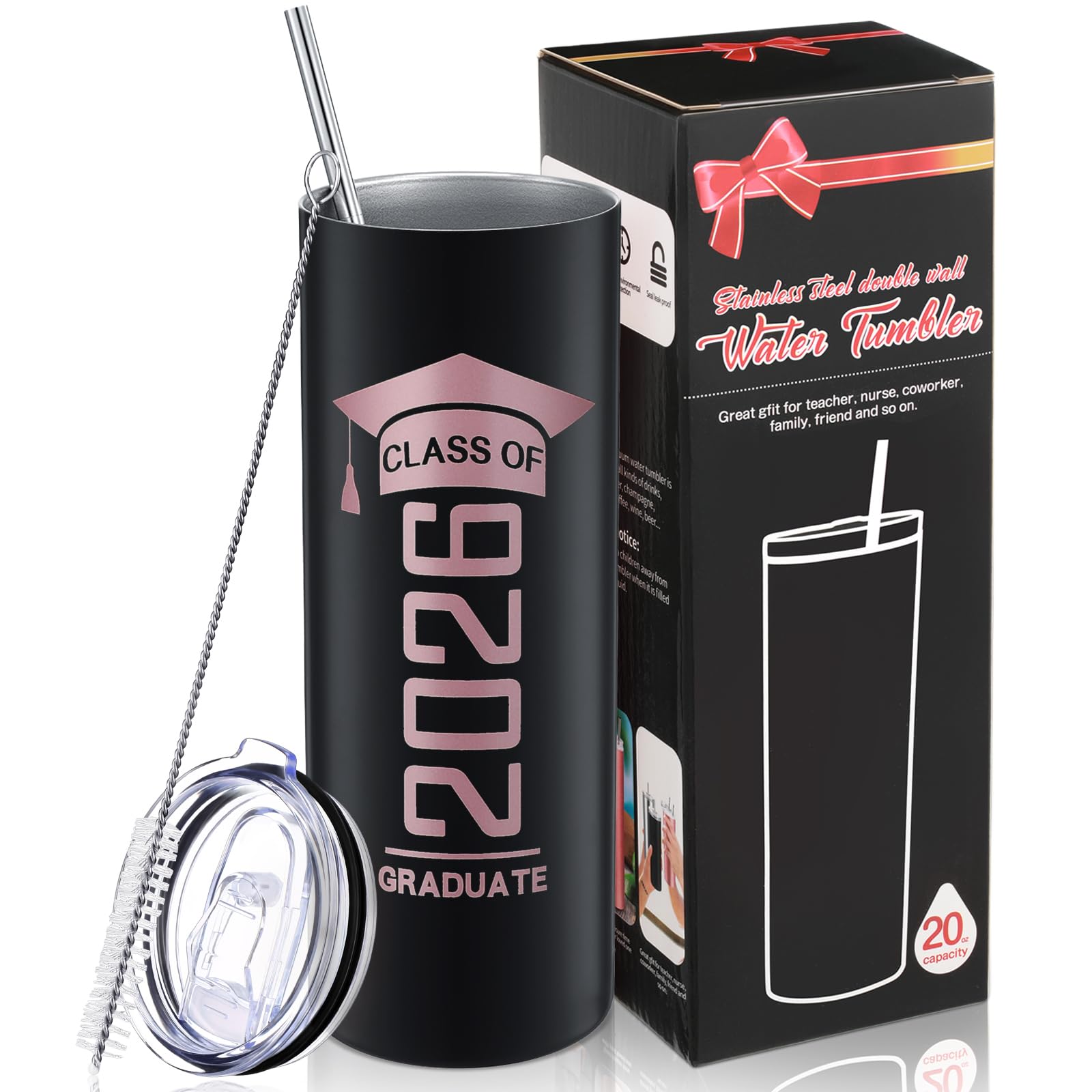 Class of 2026 Graduation Tumbler | 20oz Insulated Travel Mug with Straw, Lid & Brush