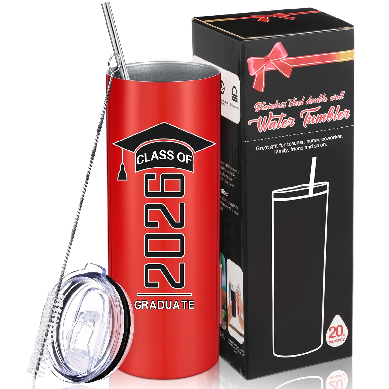 Class of 2026 Graduation Tumbler | 20oz Insulated Travel Mug with Straw, Lid & Brush