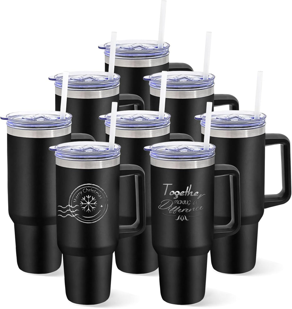 8 Pack 40oz Stainless Steel Tumblers with Handle | Bulk Insulated Tumblers for Laser Engraving & DIY Gifts