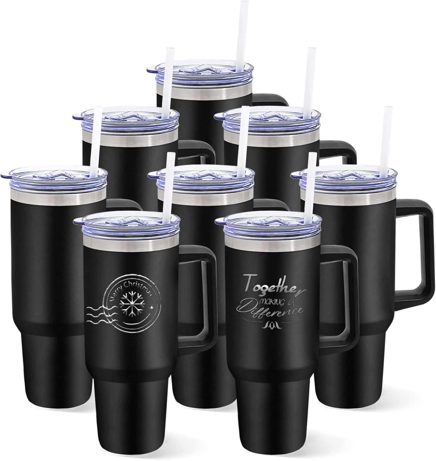8 Pack 40oz Stainless Steel Tumblers with Handle | Bulk Insulated Tumblers for Laser Engraving & DIY Gifts