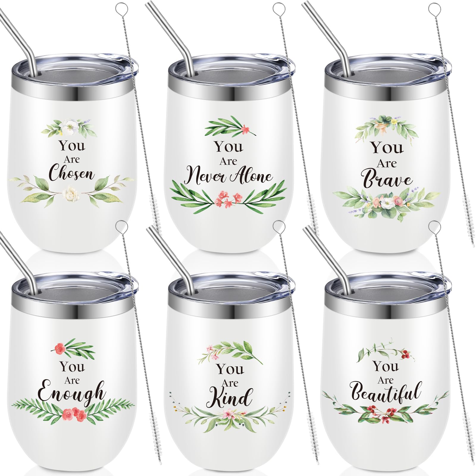 Father's Day Tumbler Set | 6-Pack 12 oz Insulated Stainless Steel Cups with Lid & Straw