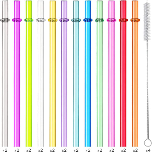 24-Pack Reusable Hard Plastic Straws | 10.5" Long | 12 Colors | BPA-Free with Cleaning Brushes