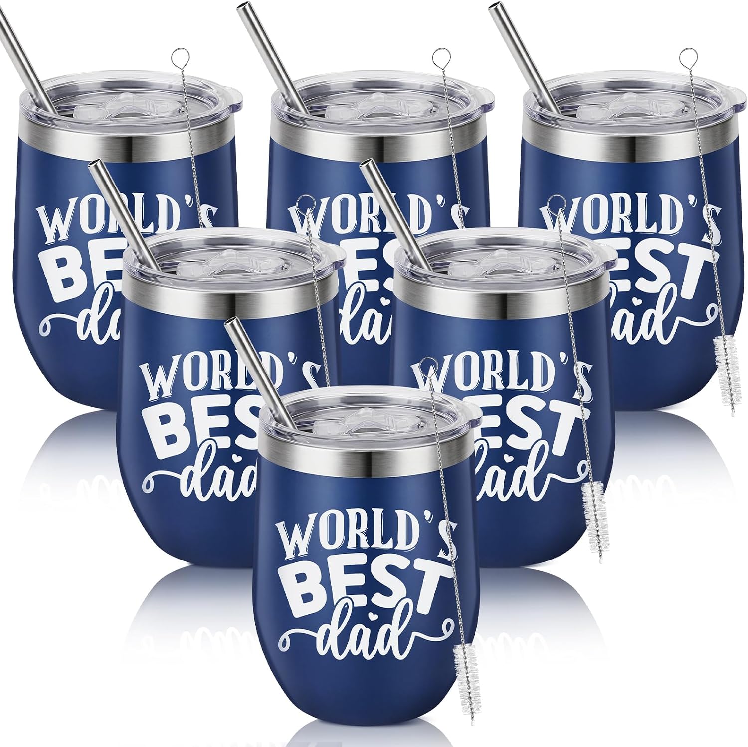 Father's Day Tumbler Set | 6-Pack 12 oz Insulated Stainless Steel Cups with Lid & Straw