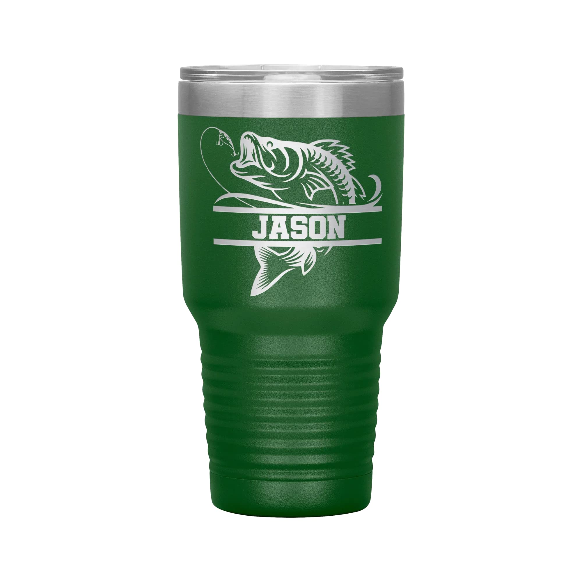 Bass Fishing Tumbler | Laser Engraved 30oz Insulated Stainless Steel Travel Mug | Fishing Gift