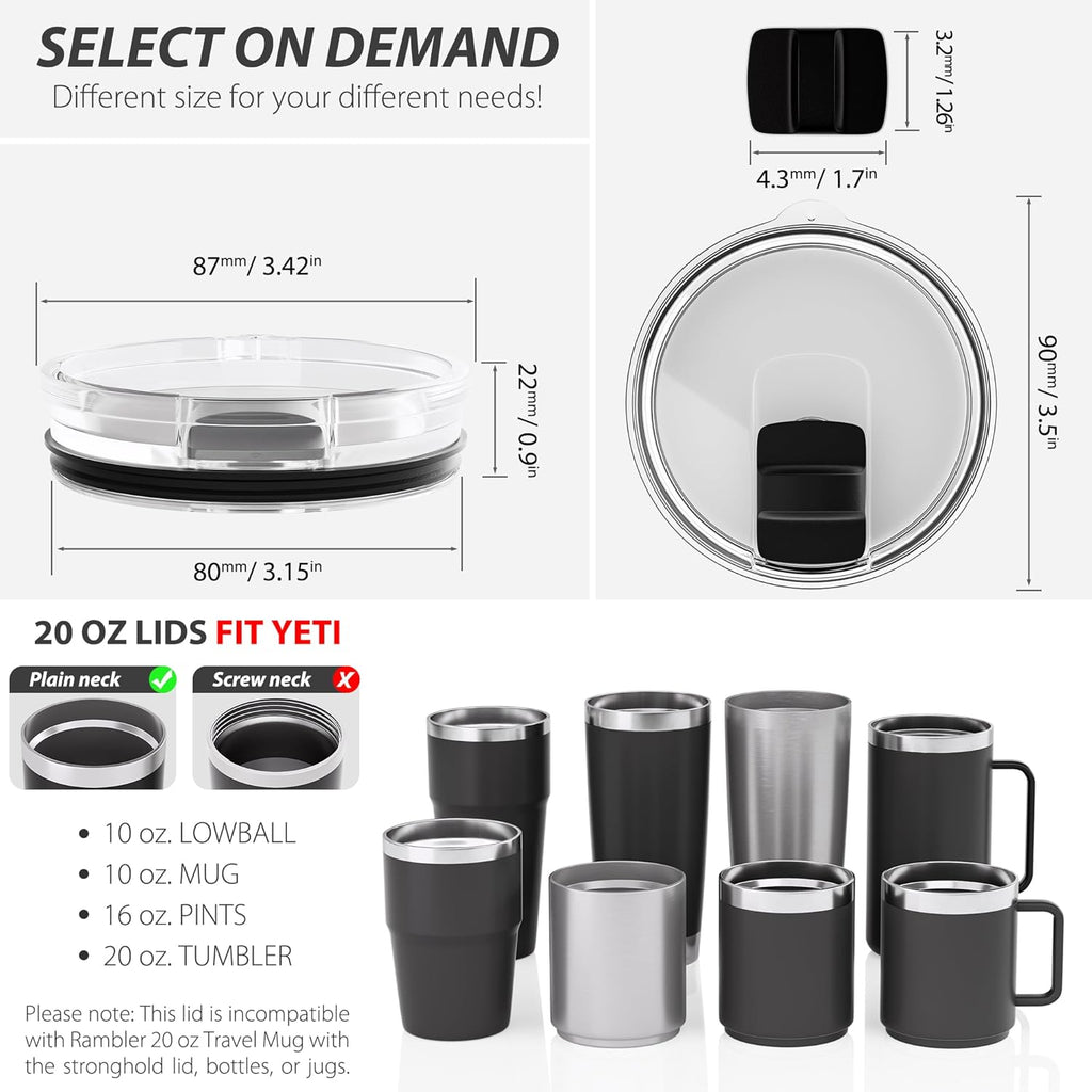 Replacement Tumbler Lid for 20oz & 10oz Cups | Magnetic Slider Lid | 1–4 Pack