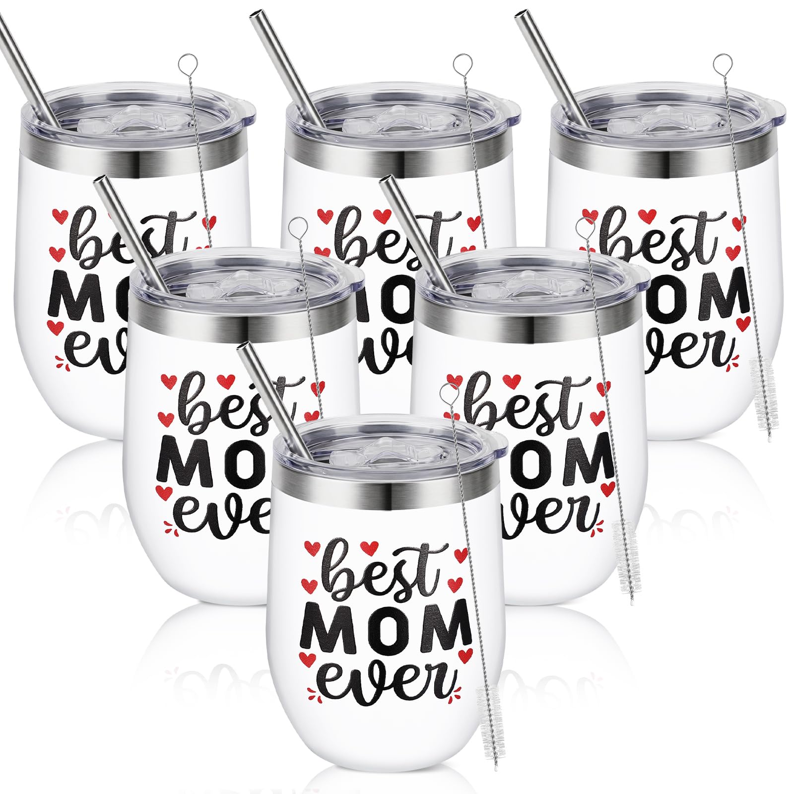 Father's Day Tumbler Set | 6-Pack 12 oz Insulated Stainless Steel Cups with Lid & Straw