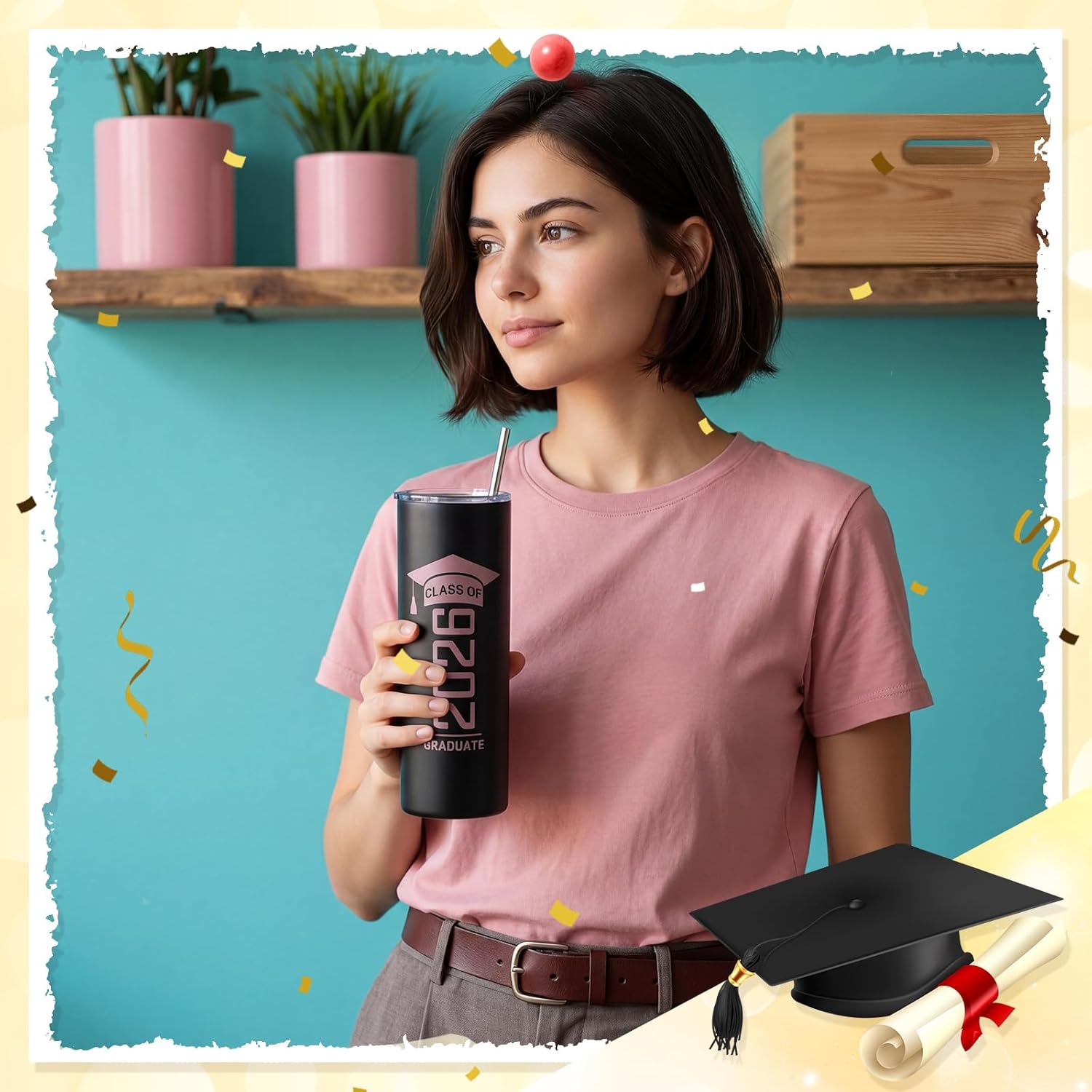 Class of 2026 Graduation Tumbler | 20oz Insulated Travel Mug with Straw, Lid & Brush