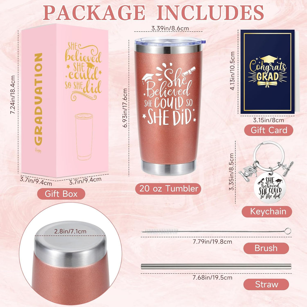 Graduation Gift for Her 2026 — 20oz Tumbler Gift Set with Lid, Straw & Box | Class of 2026