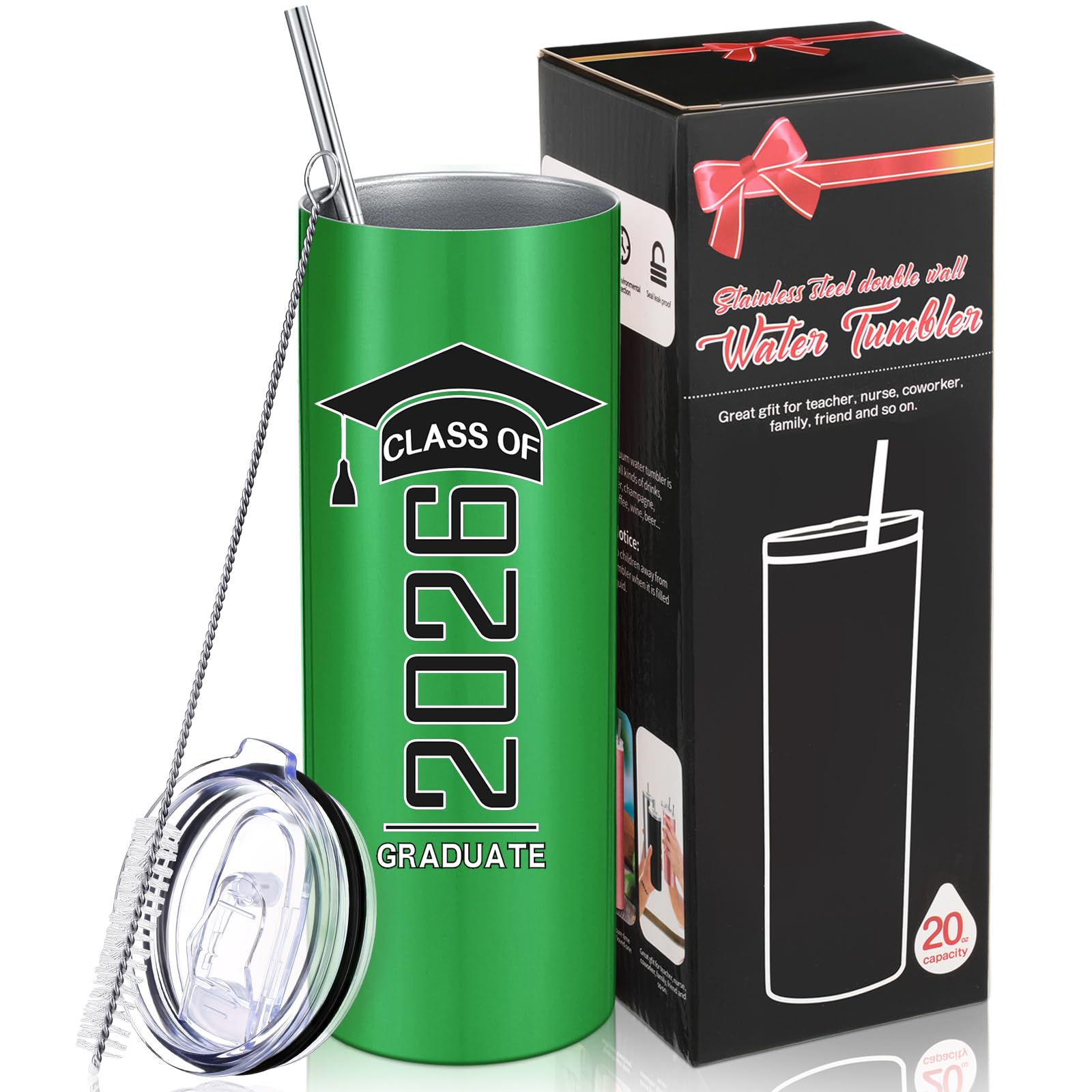 Class of 2026 Graduation Tumbler | 20oz Insulated Travel Mug with Straw, Lid & Brush